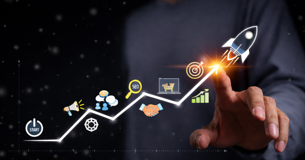 business growth through freelance digital marketer in kasaragod A growth Graph in hand tips